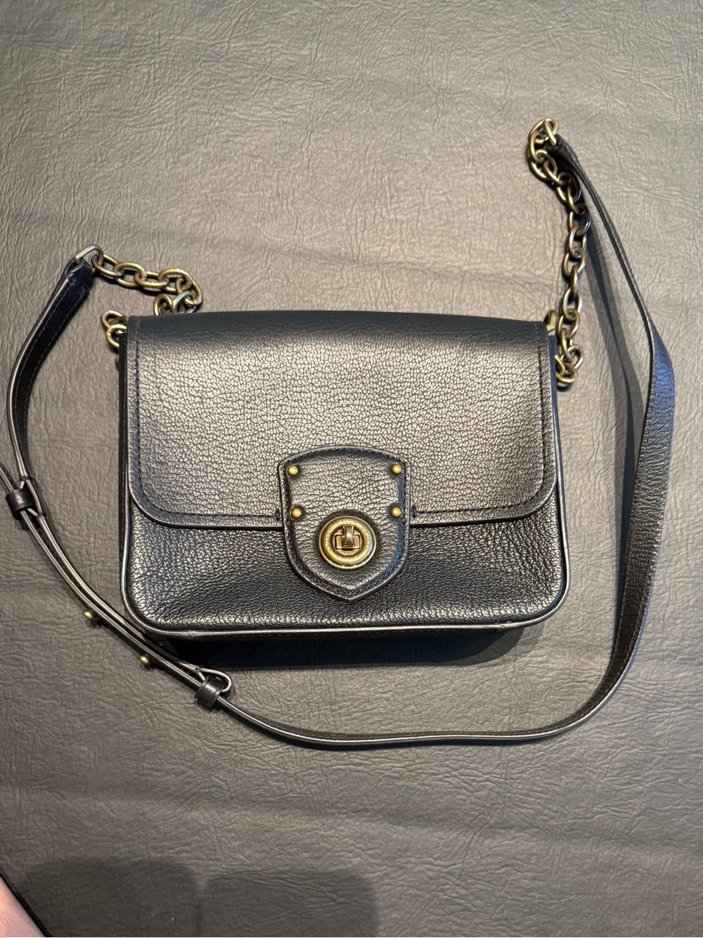 LAUREN RALPH Lauren MILLBROOK Chain Black Small Leather Crossbody Purse